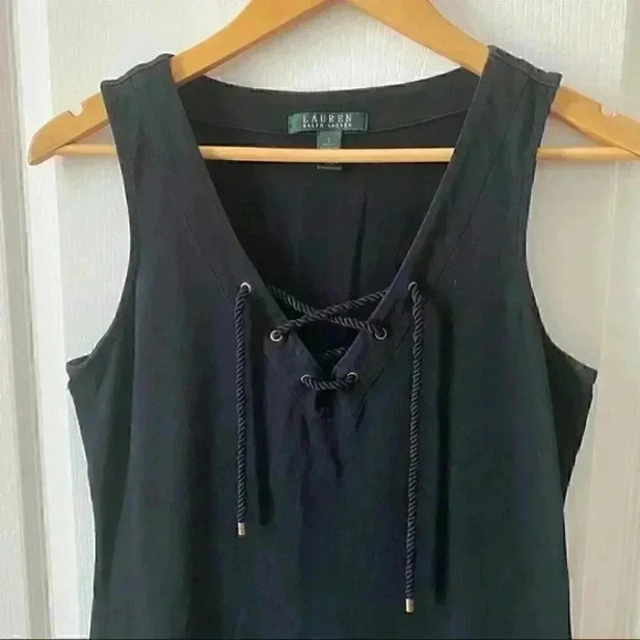 Lauren Ralph Lauren Dress  Black Sleeveless Lace Up V Neck Tunic Size Small - Picture 6 of 16